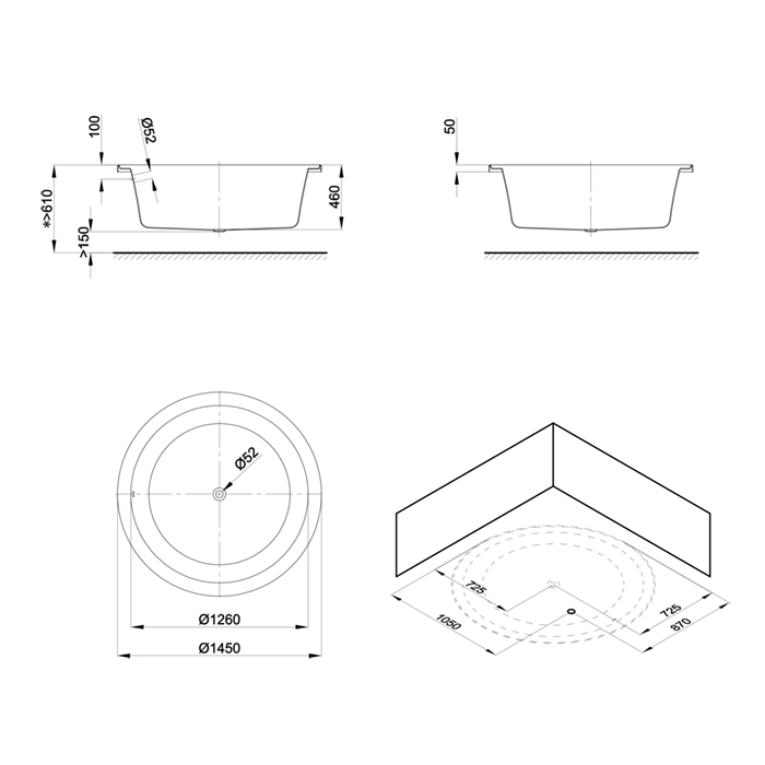 Yilia Recessed Bathtub T052T601M1 AXENT