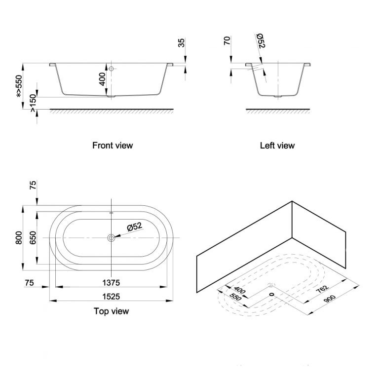 Julia Recessed Bathtub T013T501M1 AXENT